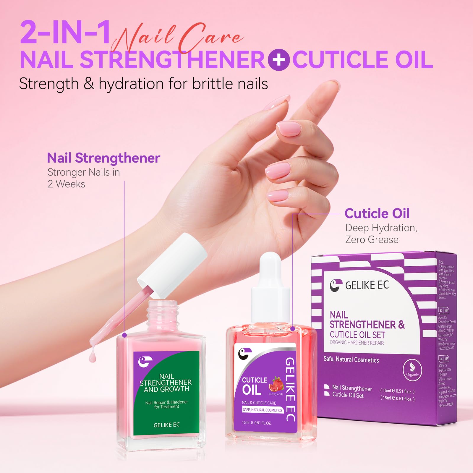 Natural Nail Growth Oil Kit: Rose Pomegranate Nail Care Set for Weak Nails