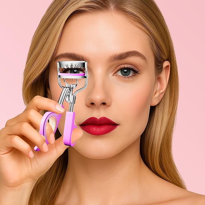 Eye Lash Curler with 6 Boxed Replacement Pads, Goldenrich Eyelash Curlers Painless Perfect Curl, Nice and Easy to Identify, Valentine's Day for Her, Teenagers, Beauty Enthusiasts-Silver Purple Pink