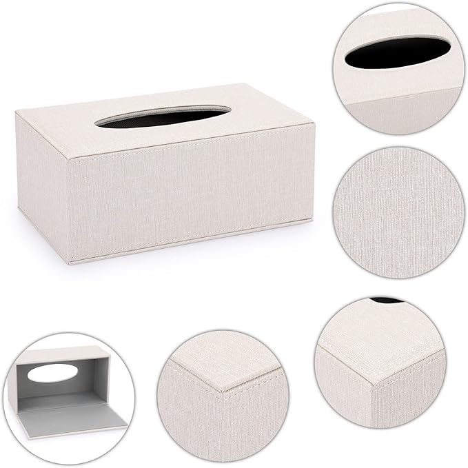 Sumnacon Tissue Box Cover Rectangle Linen Tissue Box,Stylish Tissue Box Holder with Magnetic Bottom,Decorative Tissue Cover for Bathroom Toilet Bedroom Living Room Table Desk Office, Beige