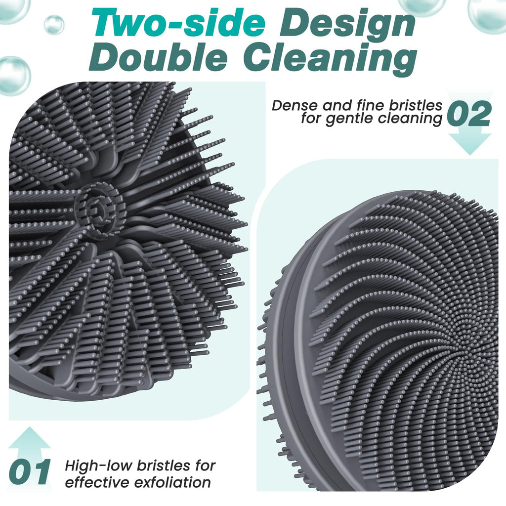 Manmihealth Silicone Body Scrubber Shower Brush Set Thin Bristles Gray