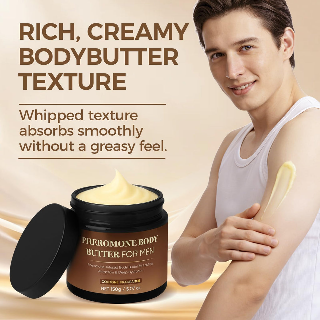 RTQSU Pheromone Body Butter For Men, Skin body butter for men with Shea Butter, Cocoa Butter & Coconut Oil, Alcohol-Free, Vega, Long-Lasting Masculine Scent, Non-Greasy
