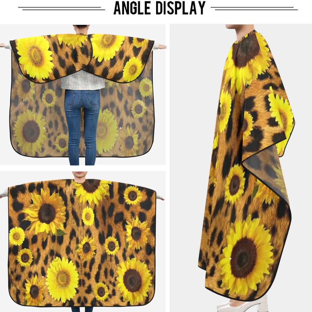 visesunny Barber Cape Classic Sunflower Leopard Print Polyester Hair Cutting Salon Cape Apron Anti-Static Haircut Water-Resistant Shaving Cloth Beard Shaving Bib Hairdressing Cape