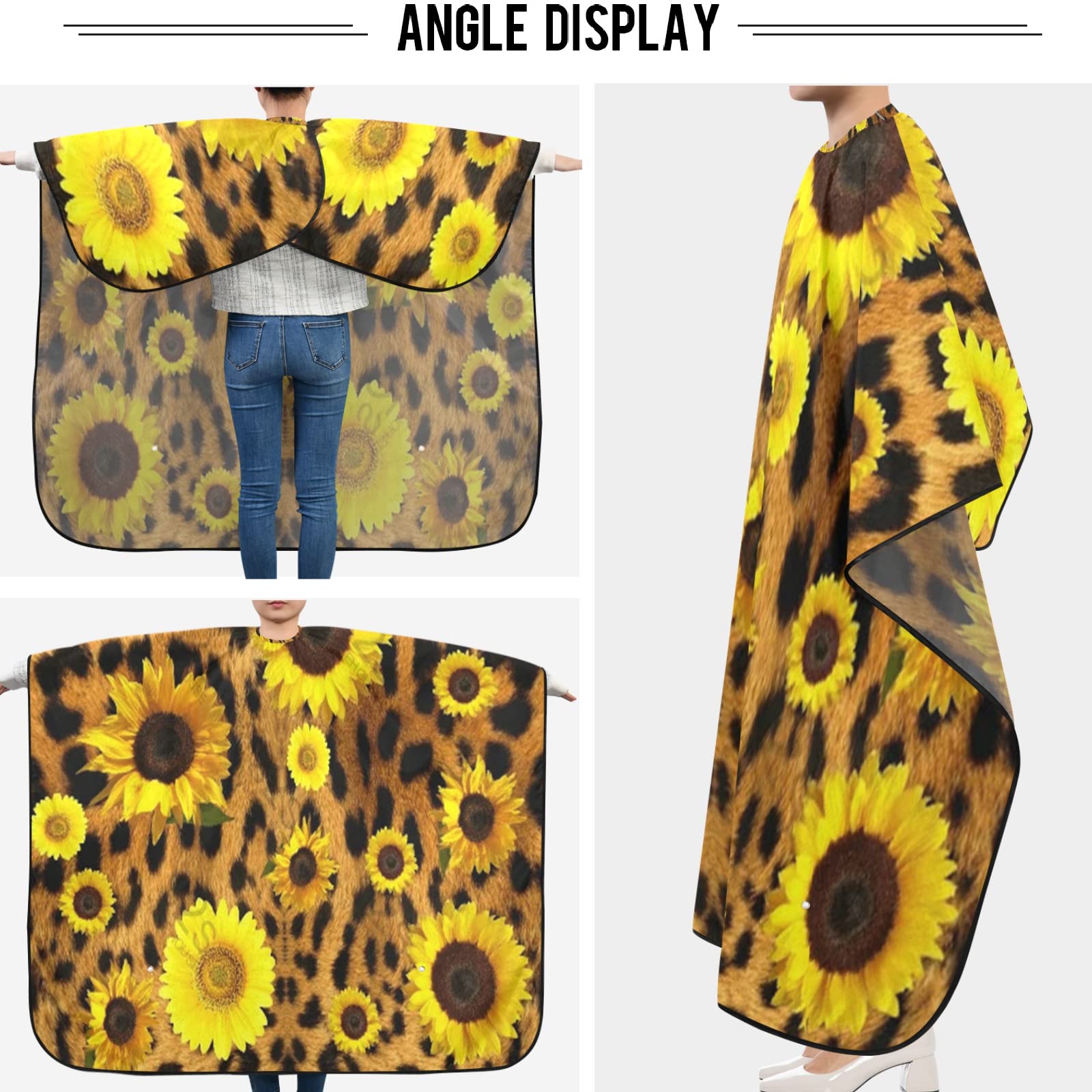 visesunny Barber Cape Classic Sunflower Leopard Print Polyester Hair Cutting Salon Cape Apron Anti-Static Haircut Water-Resistant Shaving Cloth Beard Shaving Bib Hairdressing Cape