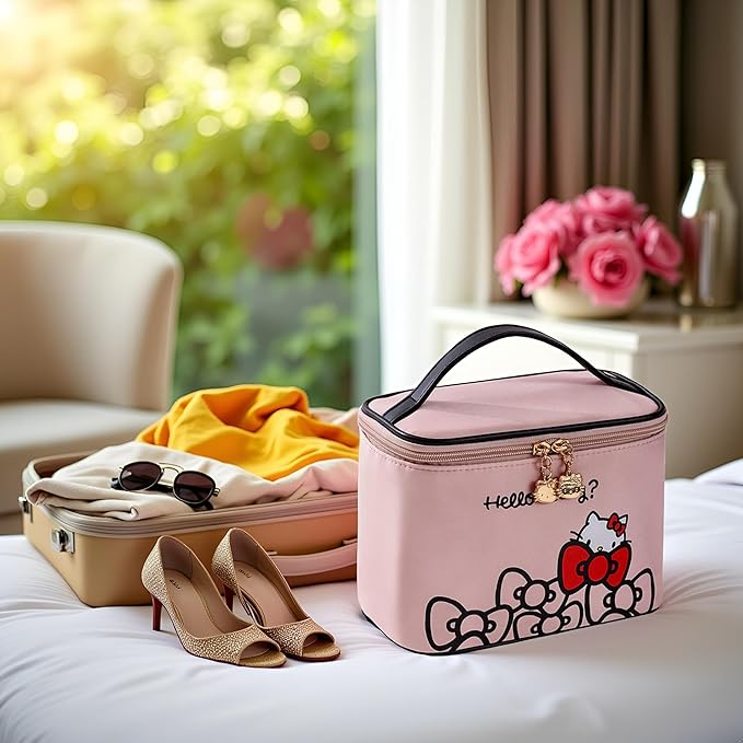 Vimanllie Makeup Bag Large Capacity Waterproof Cosmetic Bag with Dedicated Brush Holder,Cute Printed Makeup Organizer for Women Traveling,Portable Toiletry Bag for Girls