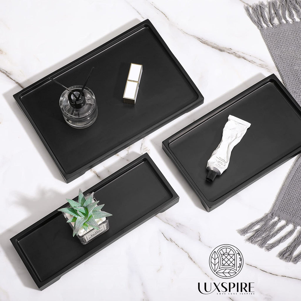 Luxspire Marble Tray for Soap Dispenser Perfume Jewelry, S, Marble Black