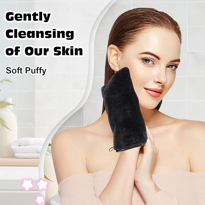 PHOGARY 6 Pack Microfiber Face Washcloths Facial Wash Mitts, 7.8"x5.1" Soft Flannel Towel for Washing Face, Reusable Makeup Remover Absorbent Easy-Dry Puffy Washcloths with Hanging Loop, Black