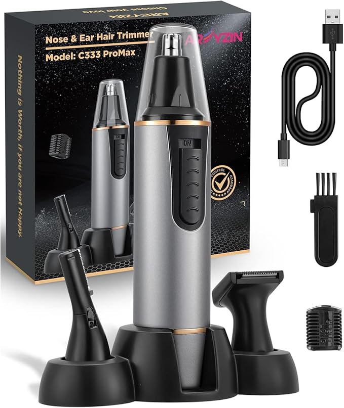 AREYZIN Nose Hair Trimmer for Men 2026 Professional Painless Rechargeable Nose Trimmer for Men and Women, Eyebrow Facial Hair Trimmer, Powerful Motor, IPX7 Waterproof, Dual Edge Blades
