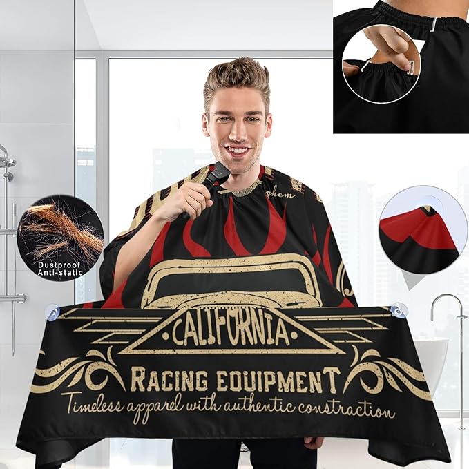 visesunny Barber Cape Vintage Car Polyester Hair Cutting Salon Cape Apron Anti-Static Haircut Shaving Cloth Beard Shaving Bib Hairdressing Cape