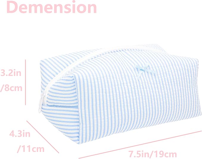 PAZIMIIK Cozy Makeup Bag for Women,Zipper Cosmetic Pouch,Stripe Blue,6 Pack
