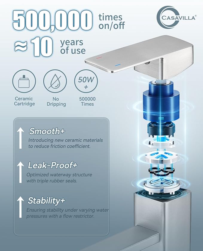 Bathroom Faucets, Brushed Bathroom Sink Faucet Set with Pop Up Drain, Single Hole Single Handle High Barrel Sink Vanity Faucet, Stainless Steel Lead-Free