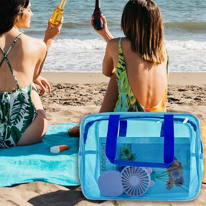 TotePrint PVC Sky Blue Pure Color Transparent Gift Pouch Wash Travel Makeup Cosmetic Bag with Handle for Travel Bathroom Toiletry Organizer (Sky Blue)