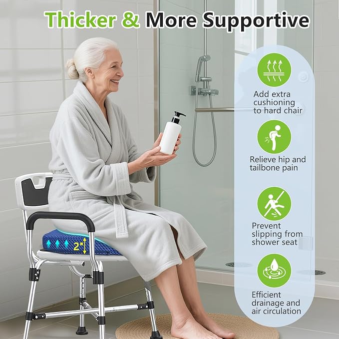 Shower Seat Cushion for Shower Bench, 2 Inch Thick U Shape Shower Chair Bathtub Cushion for Elderly Handicap, 4D air Fiber Chair Pad with Handle, Quick Drying Seat Mat for Shower Seats, Transfer Bench