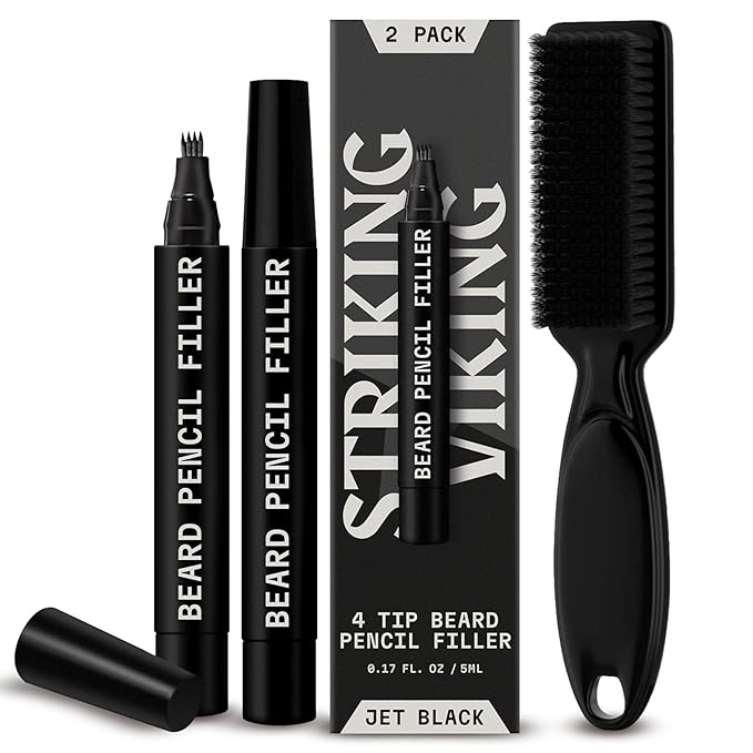 Striking Viking Beard Pencil & Bristle Brush for Men - Jet Black, 2 Pack