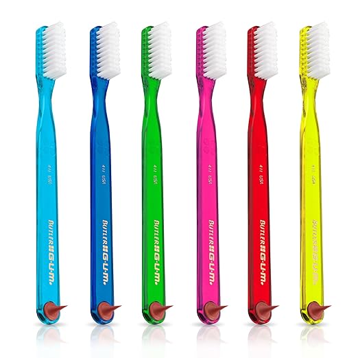 GUM Classic Toothbrush for Adults, Soft Bristles, Full Head, Includes Rubber Tip Dental Pick, 1 Count (Pack of 6)