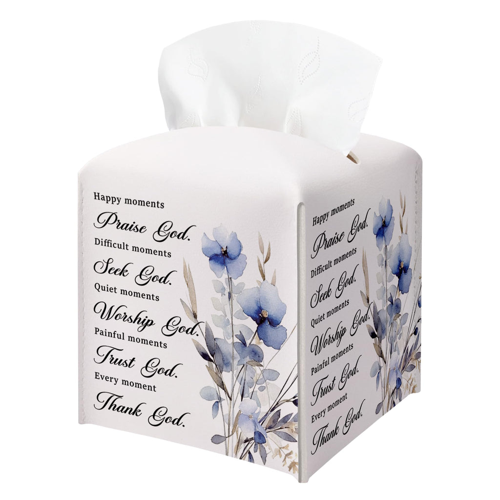 Leather Square Tissue Box Cover, Christian Floral