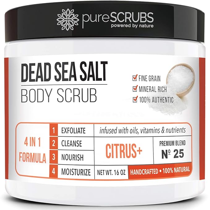 pureSCRUBS Premium Citrus Body Scrub Set, Exfoliating Dead Sea Salt Scrub