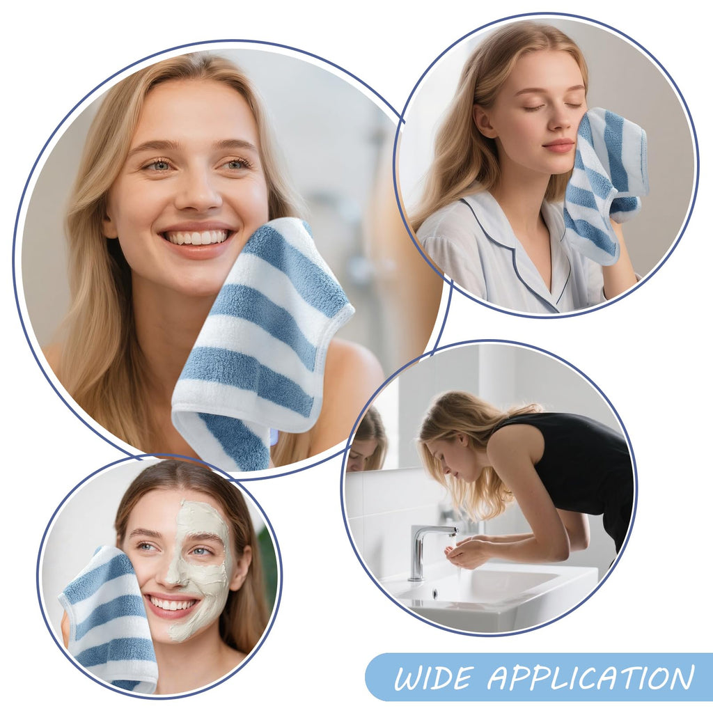 Microfiber Facial Cloths Fast Drying Washcloth 12x12inch Stripes 6 pack