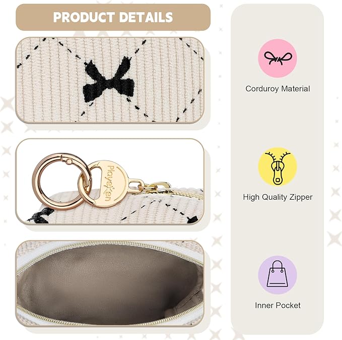 Playexen Mini Makeup Bag, Corduroy Small Cosmetic Bag for Purse, B-DPink