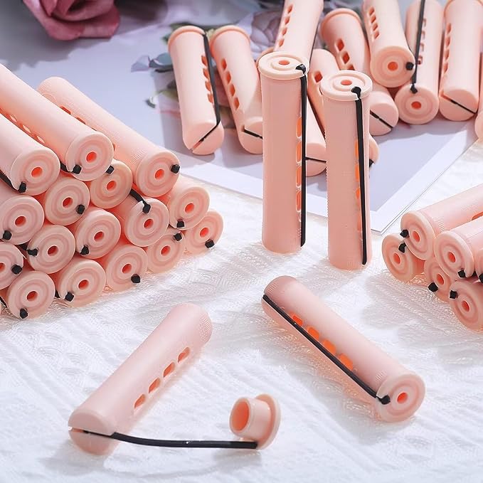 meigick 40Pcs Perm Rods Set - Plastic Cold Wave Rollers Non-Slip Hair Curlers for Long, Medium, Short Heatless Perming and Hairdressing (Yellow)