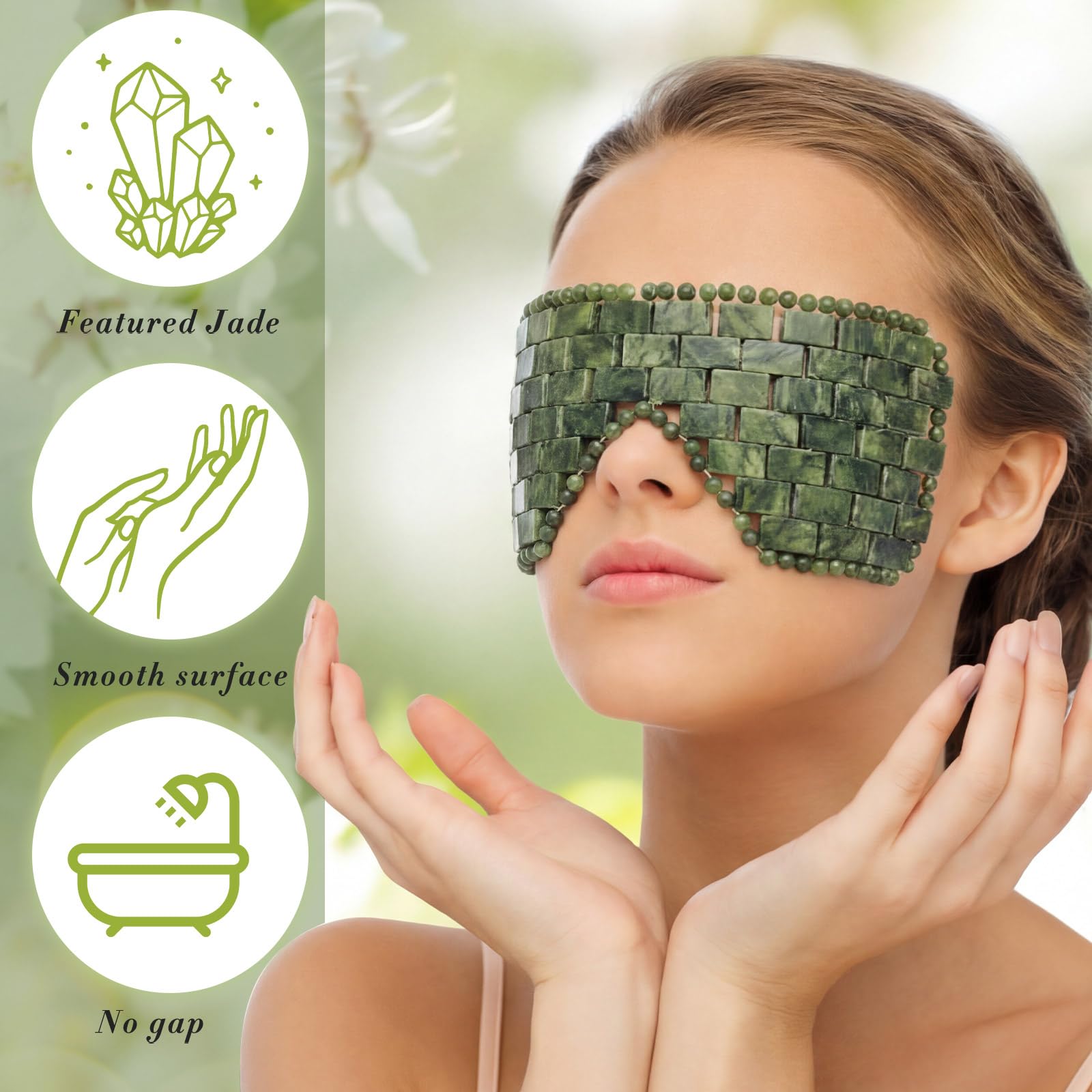 Hercicy 2 Pcs Jade Eye Mask Green Jade Stone Facial Cooling Mask for Alleviate Puffiness Face Massage Relax Eyes Relieve Migraine Meditation Beauty (Dark Green)