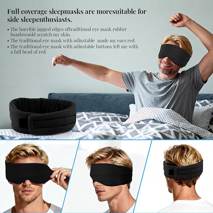 Cotton Sleep Eye Mask for Men Women, 100% Blocking Light Sleeping Mask for Side Sleeper, Soft Zero Pressure Cooling Blackout Eye Masks for Sleep, Eye Covers for Sleeping fits All Heads Adjustable