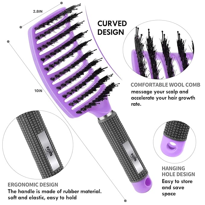 4pcs Curly Detangling Brush Set for Adult & Kids Wet or Dry, 3/4ABC Hair with Wide Tooth Comb (4, Purple)
