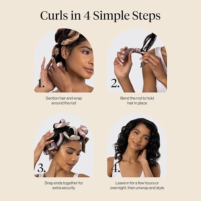 Kitsch Satin Flexi Rods, Heatless Curling Rods - No Heat Curls Overnight, Comfortable Hair Curlers to Sleep In for Frizz-Free and No Heat Damage Styling - 6pcs, Rosewood