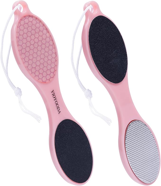 4-in-1 Nano Glass Foot Callus Remover, Professional Foot File (Glass, Rasp & Sand Paper), Durable Foot Scrubber Pedicure Tools for Hard and Dead Skin Remover, Soft Smooth Feet, 2 Pcs Pink