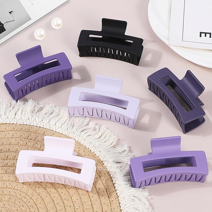 Sisiaipu 3.5 Inch Medium Hair Claw Clips 6 Pack Hair Clips for Women Square Rectangle Claw for Hair Banana Jaw Clips Hair Accessories for Girls (Purple)