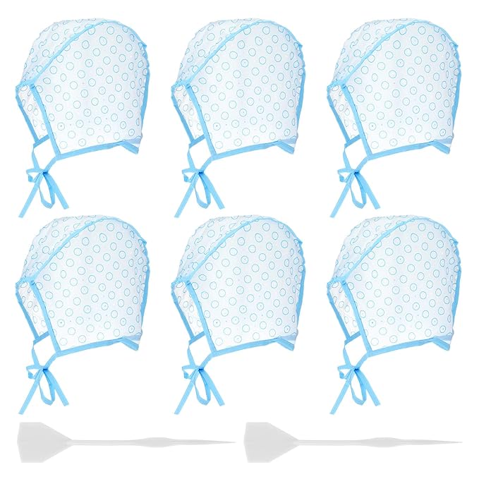6 Pcs Hair Highlighting Caps, Hair Coloring Cap with Plastic Hooks Disposable Highlighting Dyeing Cap for Salon Hairs Dyeing Hairdressing