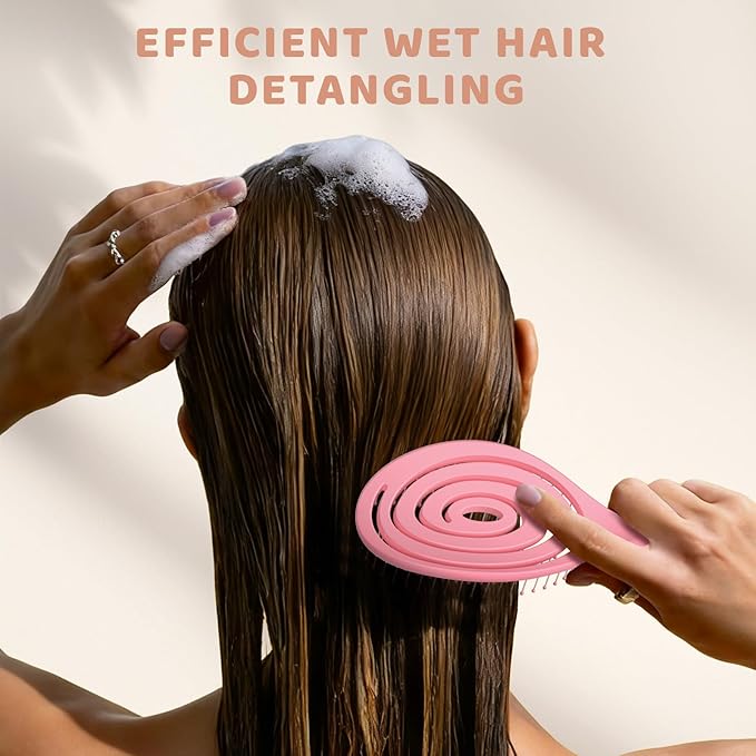 SHINLEA Detangle Hair Brush, Detangling Wet Spiral Hairbrush for Women, Men, kids, Vented Detangler for Blow Drying, Glide Through Tangles For All Hair Types (Pink)