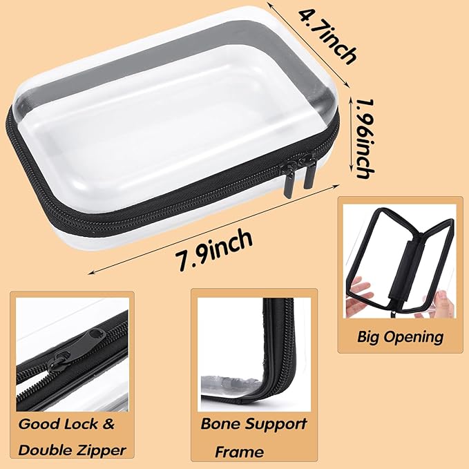 2 PCS Black Small Clear Hard Shell Zipper Case for Snacks & Cosmetic Tools