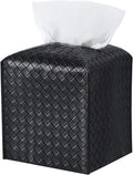 Tissue Box Cover PU Leather Tissue Holder Square Facial Tissue Case Facial Paper Organizer Dispenser for Bathroom, Vanity Countertop, Tabletop, Car, Black