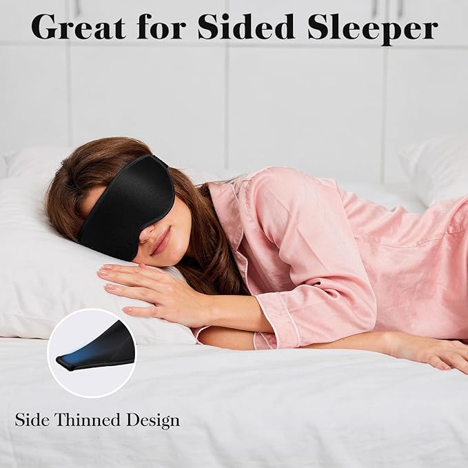 Fygrip 3D Eye Mask Sleep Mask for Men & Women, 100% Pressure-Free & Light Block-Out Eye Mask for Sleep with Easy Adjustable Strap, Night Eye Cover for Travel, Black