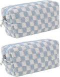 SxoSyo 2 Pcs Checkered Cosmetic Bags, Make up Brushes Cases, Blue