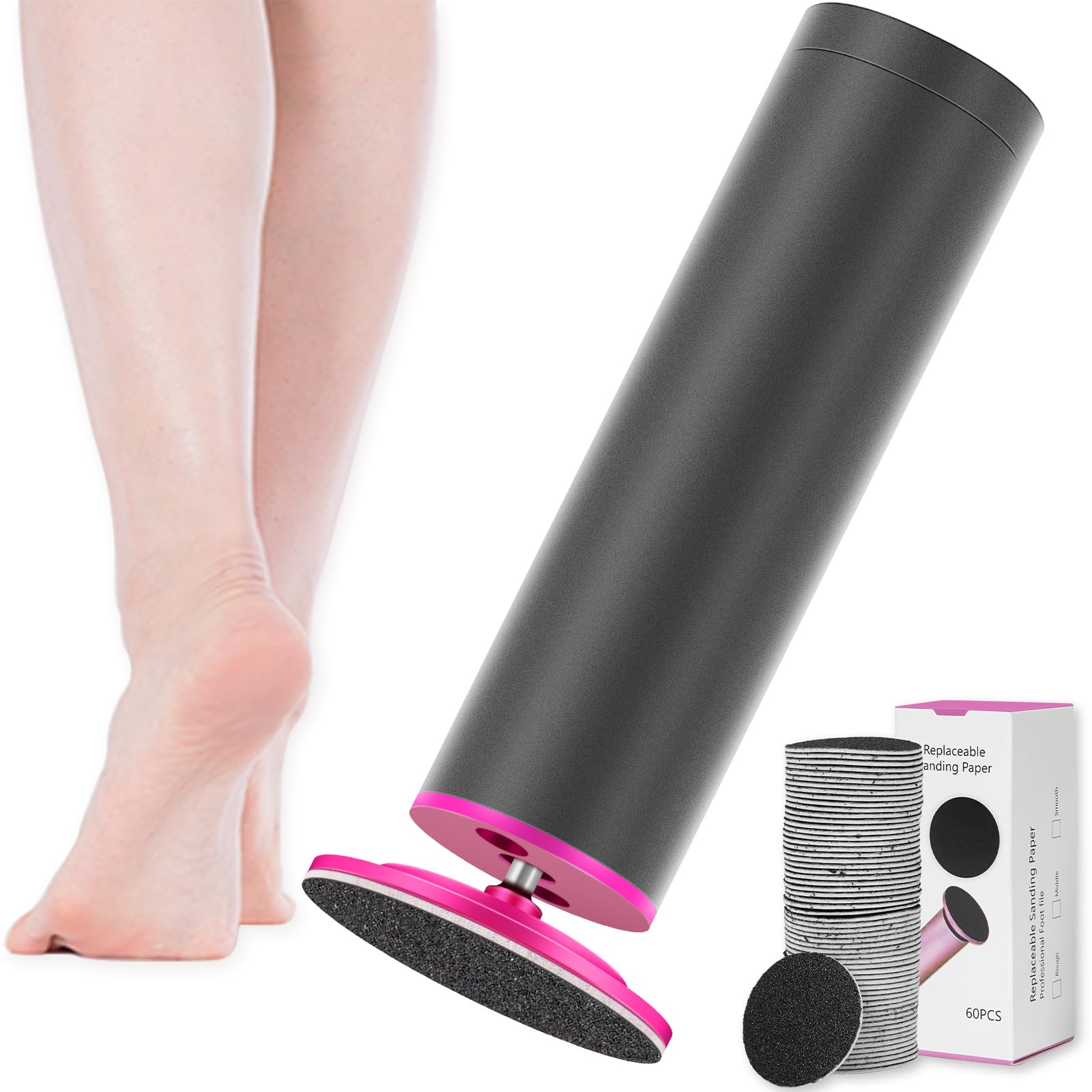 Dermawave Electric Foot File Callus Remover for Feet, Professional Electric Foot Sander Filer Grinder with 60 Sandpaper Discs for Men & Women, Pedicure Tool for Corn Dead Skin Cracked Heel