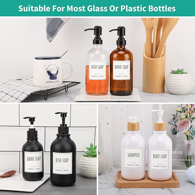 Segbeauty Bathroom Labels for Soap Dispenser, 18pcs 2.5in White Waterproof Removable Self-Adhesive Stickers, Reusable Shampoo Conditioner Hand Soap Lotion Shower Dispenser Bottles Label Stickers