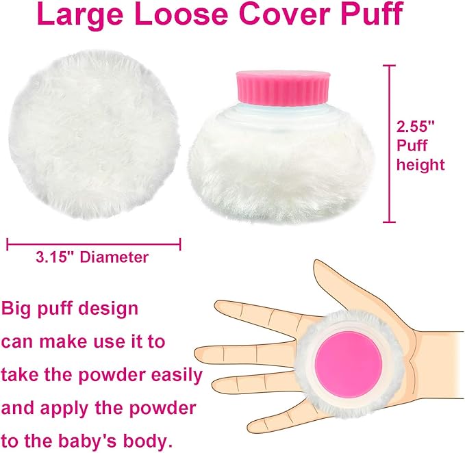 Storage Body Powder Container, Large 3.5" Fluffy Body After-Bath Powder Case, Baby Care Face/Body Villus Powder Puff Box, Makeup Cosmetic Talcum Powder Container with Hand Holder (LightCoral)