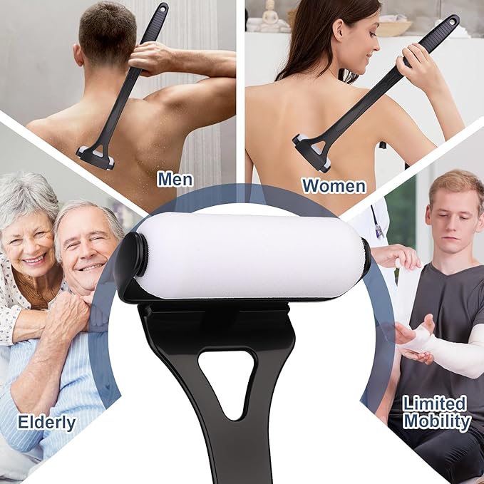 Plman Lotion Applicator for Back, Back Lotion Applicator for Women, Elderly with 3PCS Replacement Foam Rollers, 18.31'' Back Sunscreen Applicator, Apply Skin Moisturizer, Cream, Ointment, Self Tanner