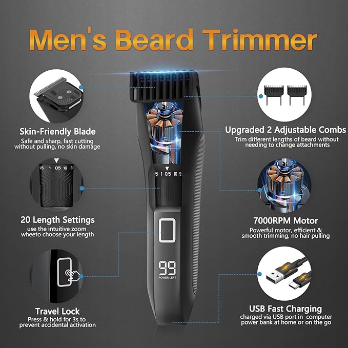 Beatslm Manscape Body & Beard Trimmer for Men, IPX7 Waterproof Groomer Kit