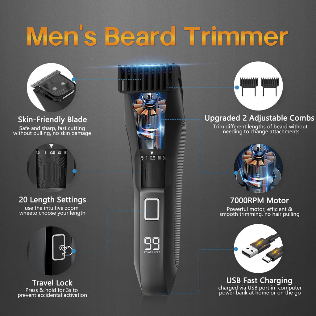 Beatslm Manscape Body & Beard Trimmer for Men, IPX7 Waterproof Groomer Kit