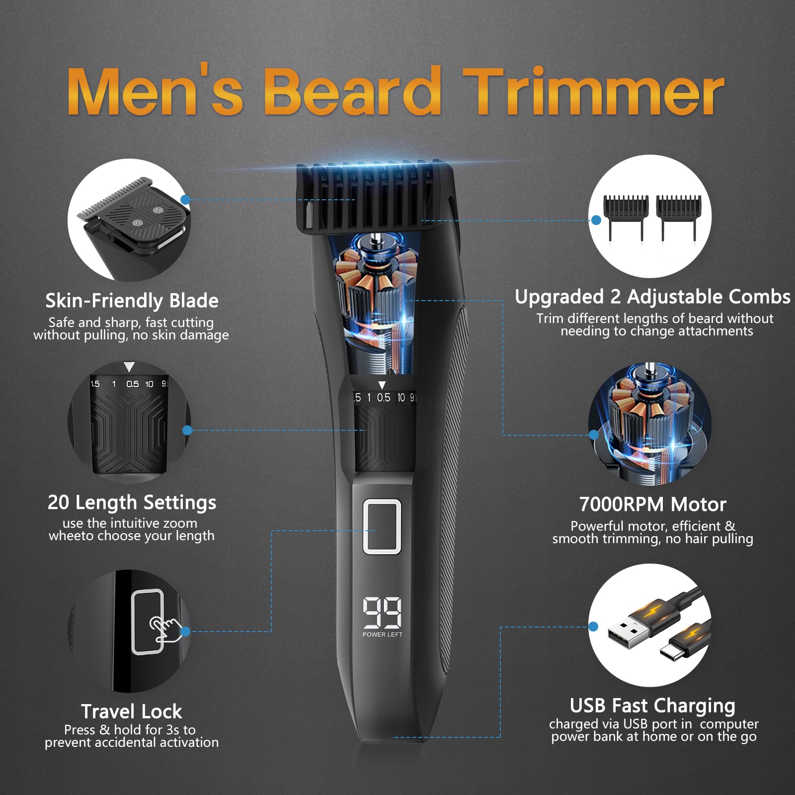 Beatslm Manscape Body & Beard Trimmer for Men, IPX7 Waterproof Groomer Kit