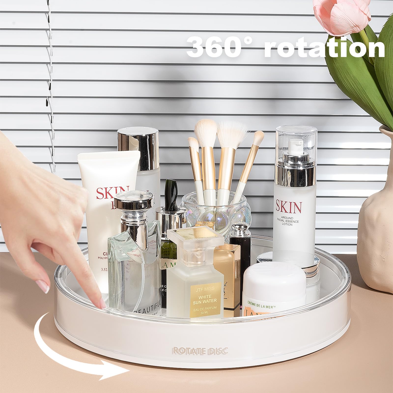 360 Rotating Makeup Organizer Perfume Tray Skincare Holder, Large White