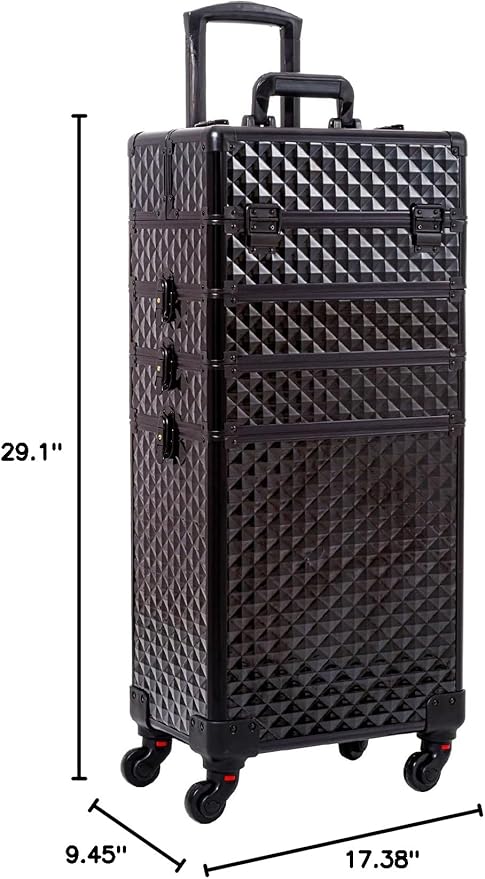 AROUS Rolling Train Makeup Case Cosmetology Case on Wheels, Black