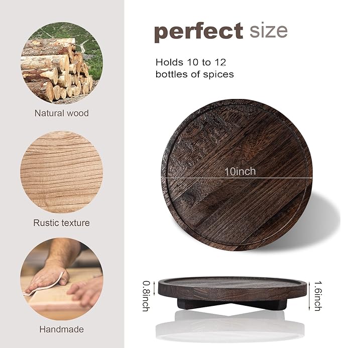 Round Decorative Tray Farmhouse Kitchen Decor Soap Dish, 10" Dark Brown