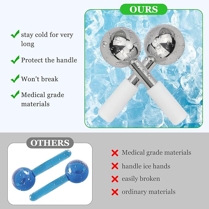 LazyGa Ice Globes for Face & Eyes - Unbreakless Stainless Steel Cryo Sticks Facial Massage Tools Cold Therapy Cooling Globes to Reduce Puffiness, Wrinkles, Dark Circles Spa & Esthetician Supplies