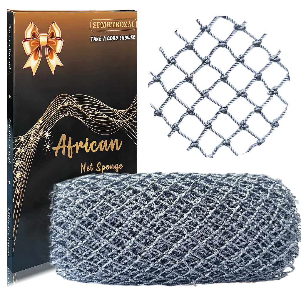 SPMKTBOZAI African Net Sponge Authentic, African Exfoliating Sponge Real African Net Black Owned, African Bath Sponge Back Scrubber, Body Exfoliator Shower Bath Accessories (Blue)