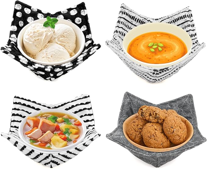 ROGITU Cotton Microwavable Bowl Cozy, Microwave-Safe Hot Bowl Holders, Soup Bowl Cozy Bowl Hot Pads (R)