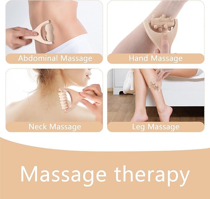 Abeillo 3Pcs Wood Therapy Massage Tools Wooden Massage Rollers, Hand Massage Tools Manual Muscle Roller Stick for Relaxes Thigh, Leg, Hands Full Body Muscle Men Women