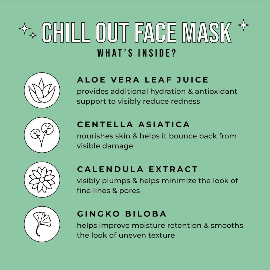 Avatara Chill Out Face Masks, 15 Sheets, Hydrating Aloe Vera, Soothing Skin, Unisex